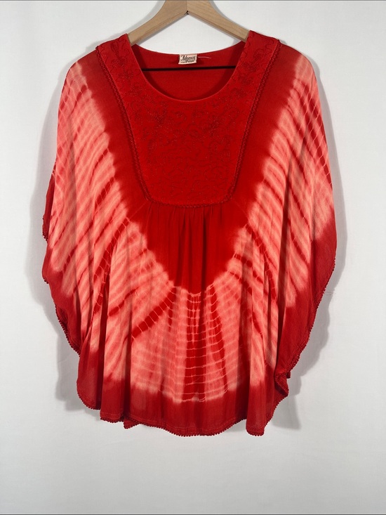 Advance Apparels Tops - Advance Apparels Red Tie-Dye Embroidered Boho Tunic